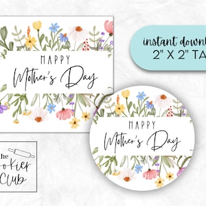 Flores silvestres do Dia das Mães - Pacote de etiqueta de biscoito para dia das mães para impressão - Etiqueta de presente - Adesivo - Topper de cupcake - Download digital - 2x2