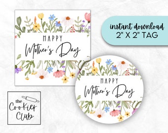 Flores silvestres del Día de la Madre - Paquete de etiquetas de galletas del Día de la Madre imprimible - Etiqueta de regalo - Pegatina - Cupcake Topper - Descarga digital - 2x2