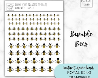 Bumble Bees - Royal Icing Transfer Sheets - Multiple Sizes - For Cookie/Cake Decorating - Spring/Summer - Digital Download