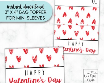 Rote Doodle Herzen - Valentinstag - 100x100 Mini Sleeve Bag Topper - Für 3x11 Cellophan-Tüte - Cookie Tag - Geschenkanhänger - Digital Download
