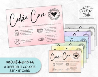 Cookie Onderhoudsinstructies - Valentijnsdag - 3,5" x 5" Afdrukbare Cookie Card - Direct downloaden