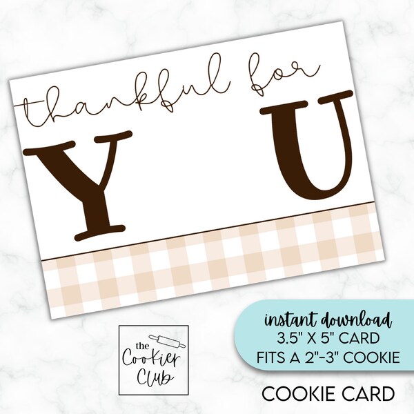 Thankful for You - Beige - 3.5" x 5" Printable Mini Cookie Card - Treat Tag -Fall/Thanksgiving - Instant Download