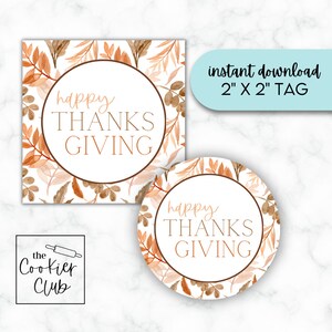 Happy Thanksgiving - Herbstgrün - Leckerli Anhänger/Aufkleber - Cookie Tag - Digitaler Download - Herbst/Thanksgiving - 2x2 Geschenkanhänger