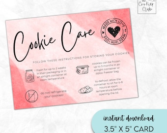 Cookie Onderhoudsinstructies - Valentijnsdag - 3,5" x 5" Afdrukbare Cookie Card - Direct downloaden