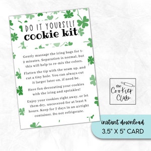 Instruções do kit DIY para biscoitos - Dia de São Patrício - Mini cartão de biscoitos para impressão de 3,5" x 5" - Download instantâneo