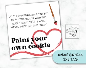 Malen Sie Ihren eigenen Cookie Tag - Valentinstag - Cookie Tag - 2,5 x 2,5 UND 3 x 3 - Digitaler Download - Cookie Verpackung