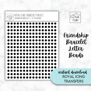Cuentas de letras de pulsera de amistad - Hojas de transferencia de glaseado real - Para decoración de galletas - Día de San Valentín - Descarga digital