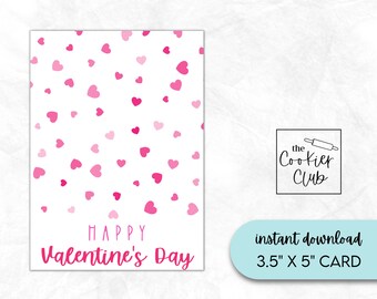 Happy Valentine's Day - 3.5" x 5" Printable Mini Cookie Card - Pink Hearts - Instant Download