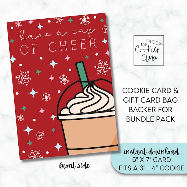 Have a Cup of Cheer (Red) - 5" x 7" Printable Cookie Card & Gift Card Holder Combo - Christmas/Holiday Bag Backer - Instant Download