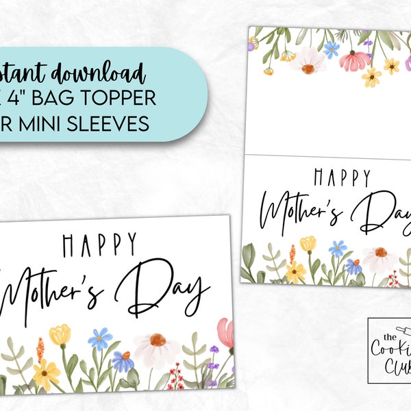 Happy Mother's Day Wildflowers - 3x4 Mini Sleeve Bag Topper - For 3x11 Cello Bag - Mother's Day Cookie Tag - Gift Tag - Digital Download