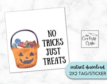 No Tricks Just Treats - Watercolor - Printable Treat Tag - Cookie Tag -Digital Download - Halloween- 2x2 Gift Tag