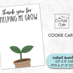 Obrigado por me ajudar a crescer - Mini cartão de biscoito para impressão de 3,5" x 5" - Dia das Mães - Agradecimento ao professor - Primavera - Download instantâneo