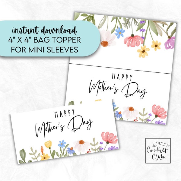 Happy Mother's Day Wildflowers - 4x4 Mini Sleeve Bag Topper - Mother's Day Cookie Tag - Gift Tag - Digital Download