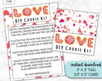 Valentinstag DIY Cookie Kit Anleitung & Anhänger - Liebe - 3.5 "x 5" Druckbare Keks Karte und 3"Anhänger - Geschenkanhänger - Sofort Download