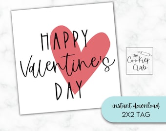 Happy Valentine's Day - Printable Cookie Tag - Digital Download - Rotes Herz - 2x2