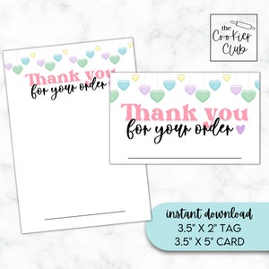Thank You For Your Order - Valentine&#39;s Day - 3.5&quot; x 5&quot; Printable Cookie Card and 3.5&quot;x2&quot; Name Tag- Instant Download
