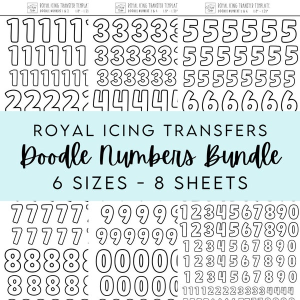 Doodle Numbers Bundle - 0 through 9 - Royal Icing Transfer Sheets - Multiple Sizes - For Cookie Decorating - Digital Download
