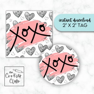 XOXO - Valentine&#39;s Day - Printable Cookie Tag - Digital Download - 2x2