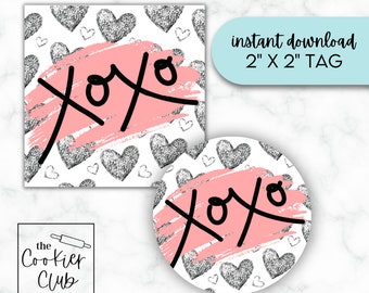 XOXO - Día de San Valentín - Etiqueta de galleta imprimible - Descarga digital - 2x2