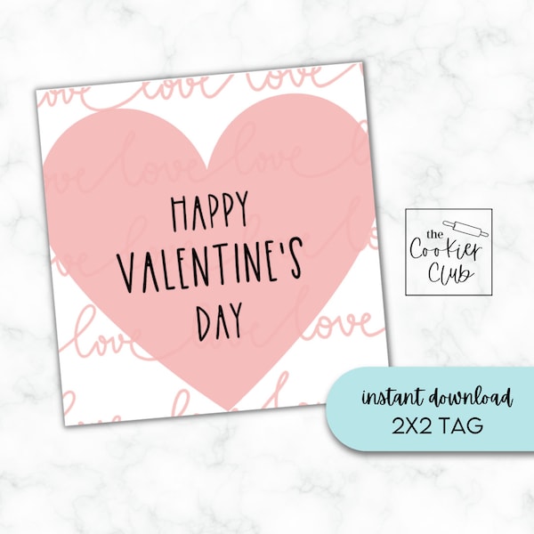 Happy Valentine's Day - Printable Cookie Tag - Gift Tag - Digital Download - Pink Heart