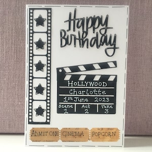 Handmade Personalised Film Reel & Film Clapperboard Happy Birthday Card ***Made to Order***