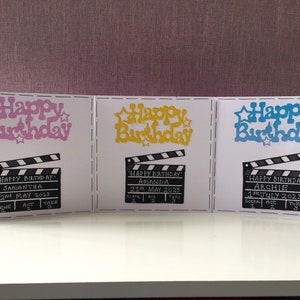 Handmade Personalised Film Clapperboard Happy Birthday Card - Various Colours **Made to Order**