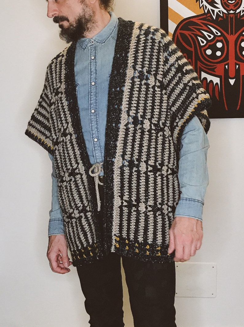 Crochet Pattern Unisex Cardigan Crochet menswear DIY boyfriend gift His Harvest Cardigan Kimono Haori image 3