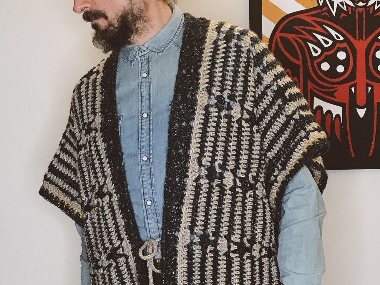Crochet Menswear Cardigan Pattern: Unisex Haori Kimono (PDF