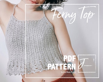 Haut Ferny | Patron au crochet | Haut d'été | Haut à volants | Sur mesure | Taille incluse | Réglable pour toutes les tailles