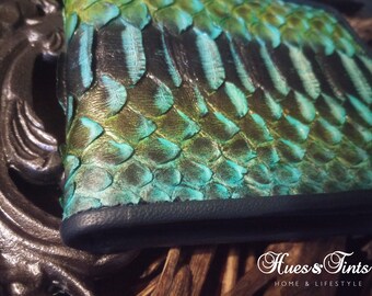Authentic dyed tourquoise, green and bronze men's luxury python skin wallet