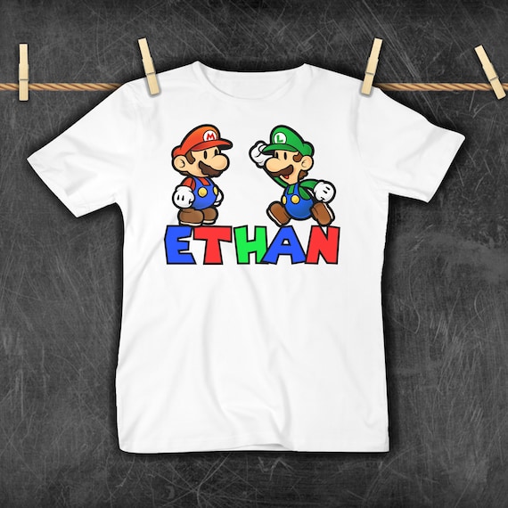 Personalised Mario Luigi Super Gaming Children S Unisex Etsy - luigi roblox shirt