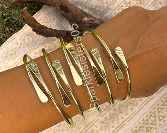 Raw Brass Adjustable Bangle, Rustic Open Cuff Bracelet