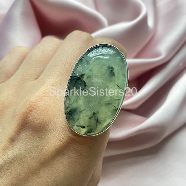 Prehnite Ring 925 Sterling Silver Ring Handmade Silver Jewelry Gemstone Ring Prehnite Jewelry Big Size Gemstone Ring