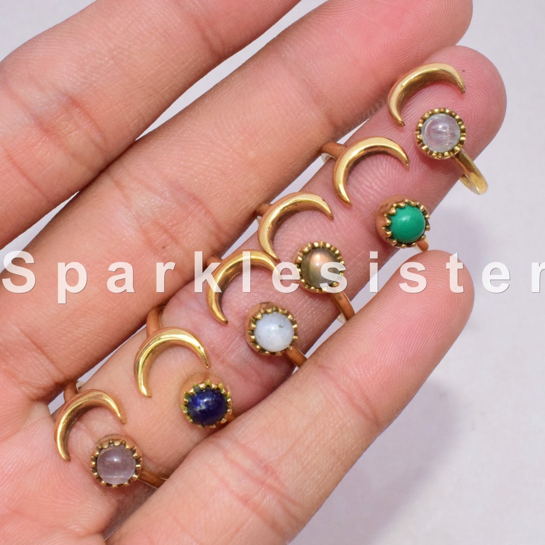 Wholesale Gold Plated Brass Rings Lot, Sunmoon Rings, Multi Gemstone