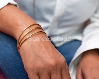Set di bracciali in ottone massiccio, bracciali slip-on dorati, bracciali impilabili
