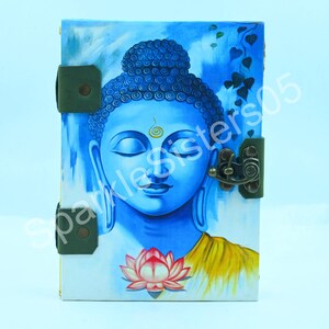 Diario in pelle vintage - Libro delle ombre fatto a mano con lucchetto, Quaderno Buddha della Banca degli Incantesimi, Diario Buddha Grimoire, Carta antica con bordo frastagliato