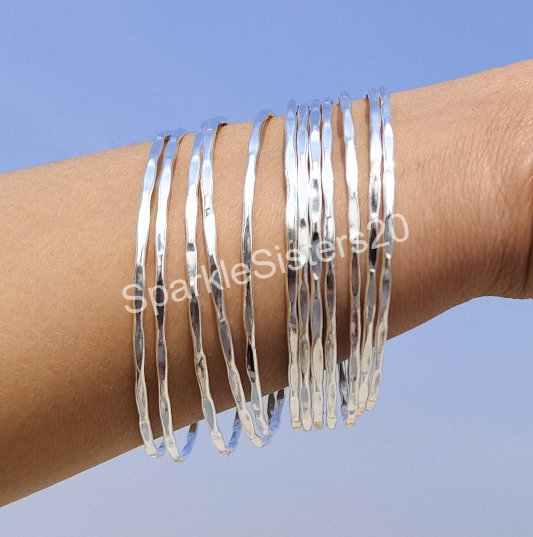 Set of 12 Sterling Silver Bangles: Handmade Boho Stacking Bracelets - Etsy