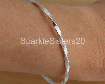 Sterling Silver Twisted Rope Bangle, Stacking Bracelet