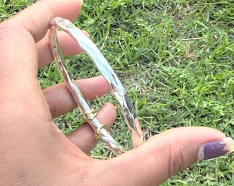 Bracelet jonc en argent sterling fait main : Bracelet épais et massif avec maillons en laiton