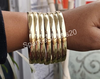 Set van 7 massief koperen armbanden: handgemaakte eenvoudige stapelsieraden