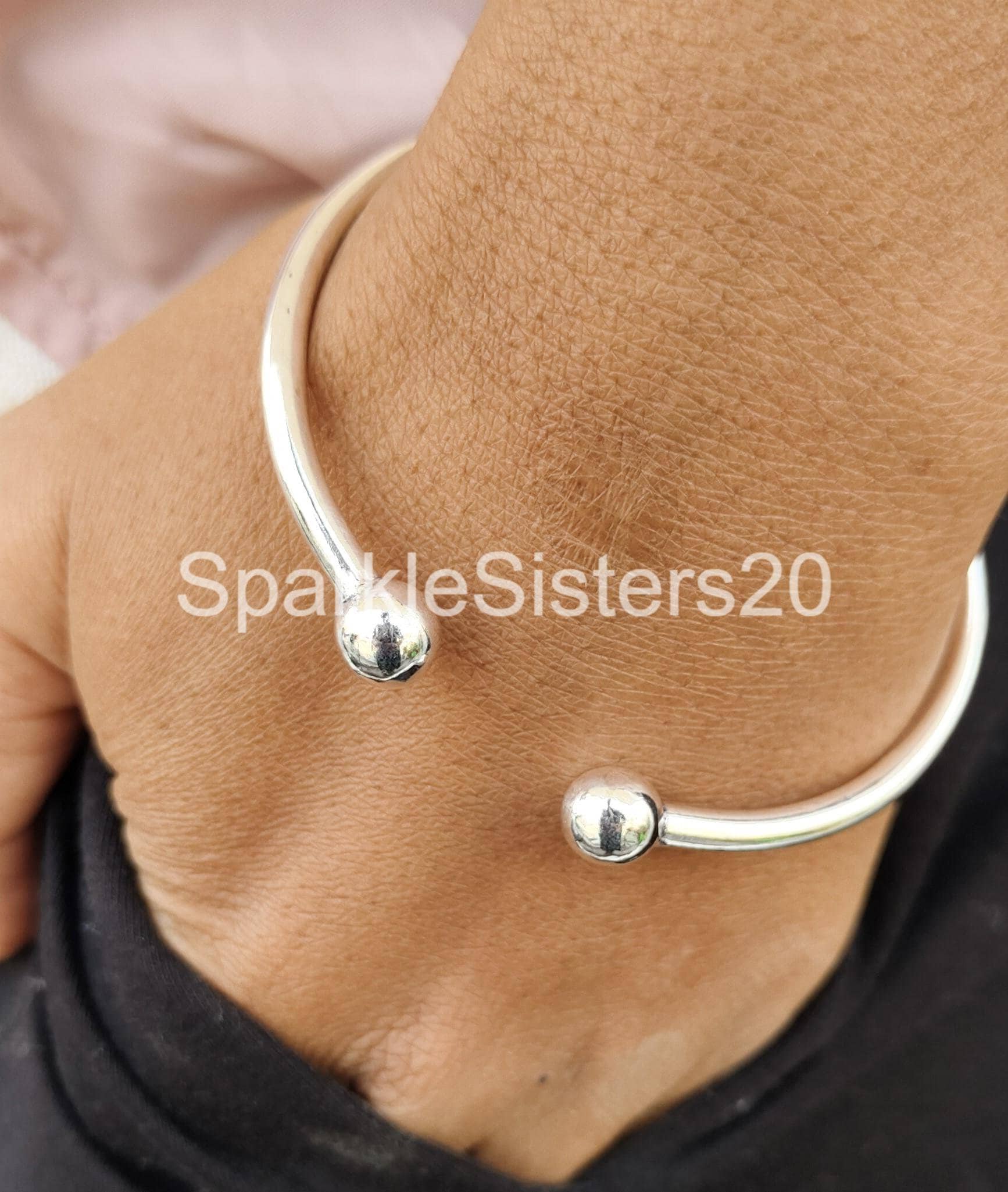Solid 925 Sterling Silver Bangle Bracelet, 5MM Ball Bangles
