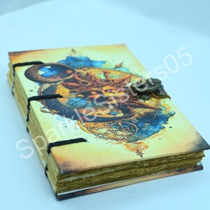 Diario in pelle vintage - Libro delle ombre fatto a mano con lucchetto, libro degli incantesimi con diario, diario in pelle Grimoire con carta anticata con bordo frastagliato