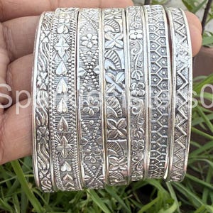 Sterling Silver Wide Bangle Set: Boho Stacking Jewelry