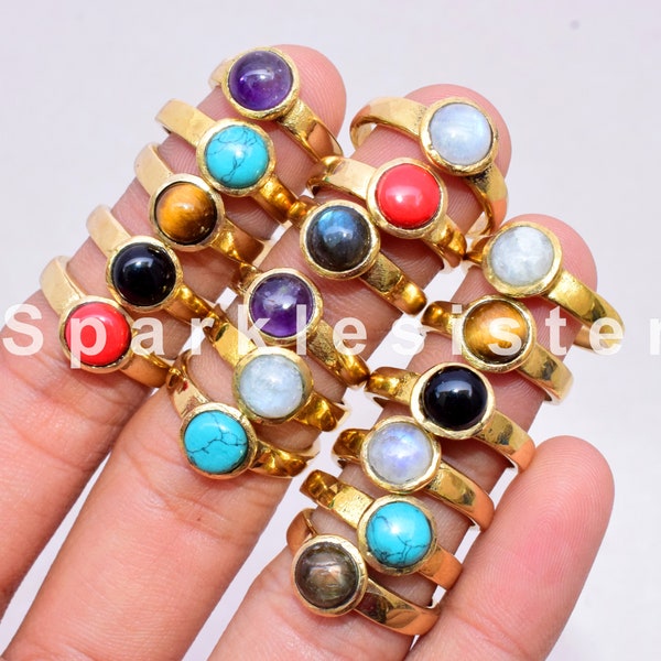 Wholesale Gold Plated Brass Rings Lot, Moonstone, Amethyst, Onyx Rings, New Arrival Gemstone Brass Rings, Multi Gemstone Rings, US Size 6-9