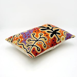 Cushion Cover  - Australian Aboriginal Indigenous design - PUURDA MANU - Hand Embroidered Chainstitch Art Home Decor - Oblong 30x40cm 12x14&quot;