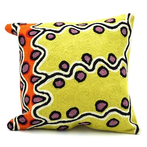 Cushion Cover -12in (30cm) Australian Indigenous design -  MARSUPIAL MOUSE DREAMING - Wool Hand Embroidered Chainstitch Art Home Living