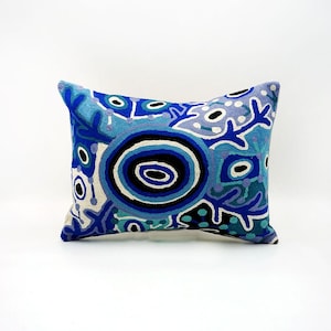 Cushion Cover  - Australian Aboriginal Indigenous design - PIKILYI JUKURPA - Hand Embroidered Chainstitch Art Home - Oblong 30x40cm 12x14&quot;