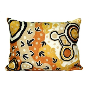 Cushion Cover  - Australian Aboriginal Indigenous design - Emu Dreaming - Embroidered Chainstitch Art Home Decor - Oblong 30x40cm 12x14&quot;