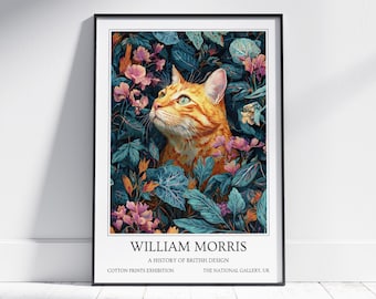Ginger Cat William Morris Wall Art: Vintage Poster, Floral Art Print