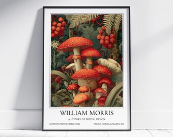 Red Cap Mushrooms William Morris Wall Art: Vintage Poster, Floral Art Print